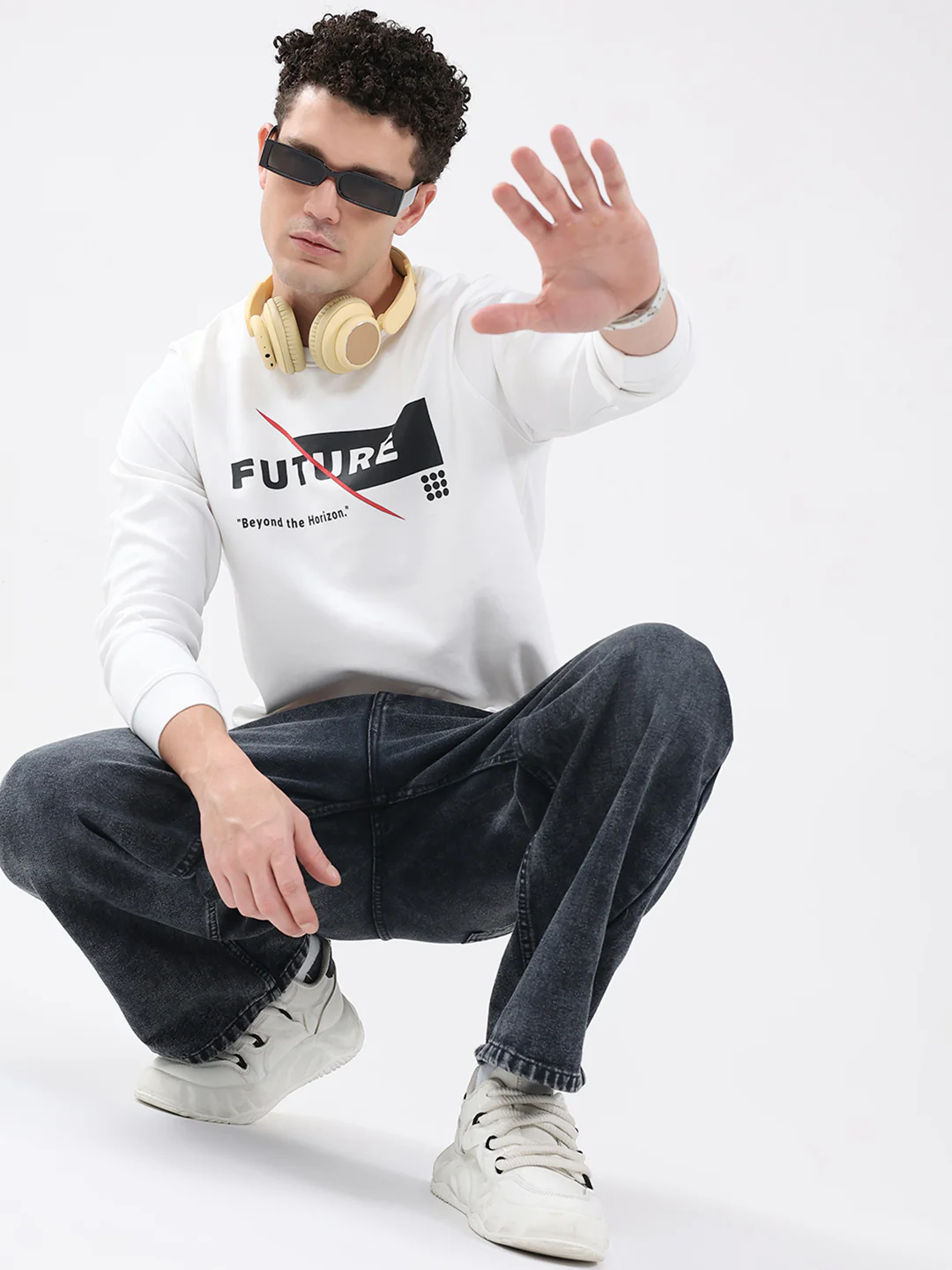 Rock.it Men White Printed Round Neck Full Sleeve Sweatshirt - Image 2