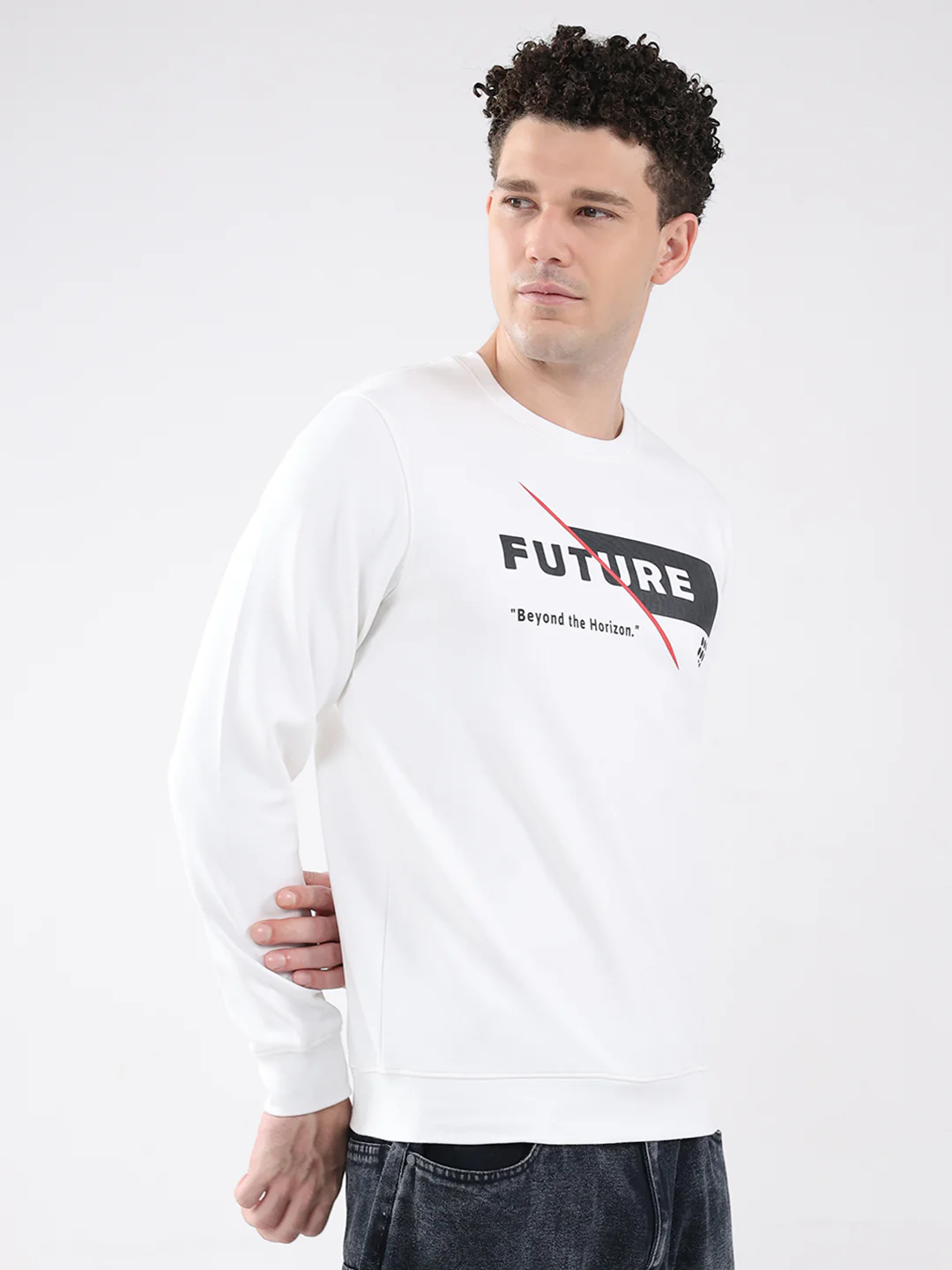 Rock.it Men White Printed Round Neck Full Sleeve Sweatshirt - Image 4