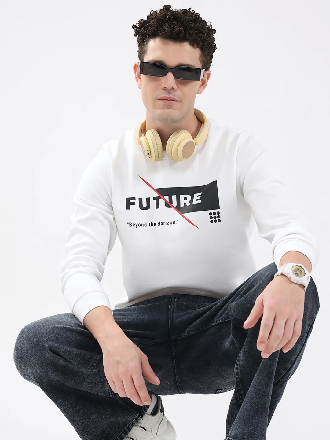 Rock.it Men White Printed Round Neck Full Sleeve Sweatshirt - Image 6