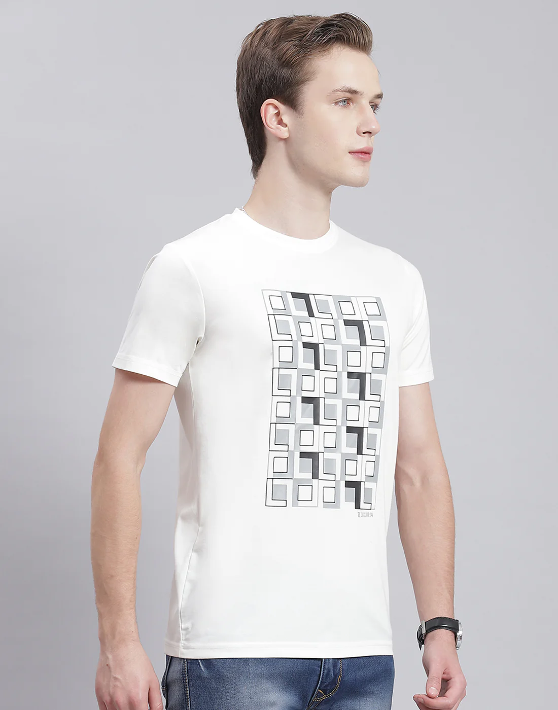 Men White Printed Round Neck Half Sleeve T-Shirt - Image 4