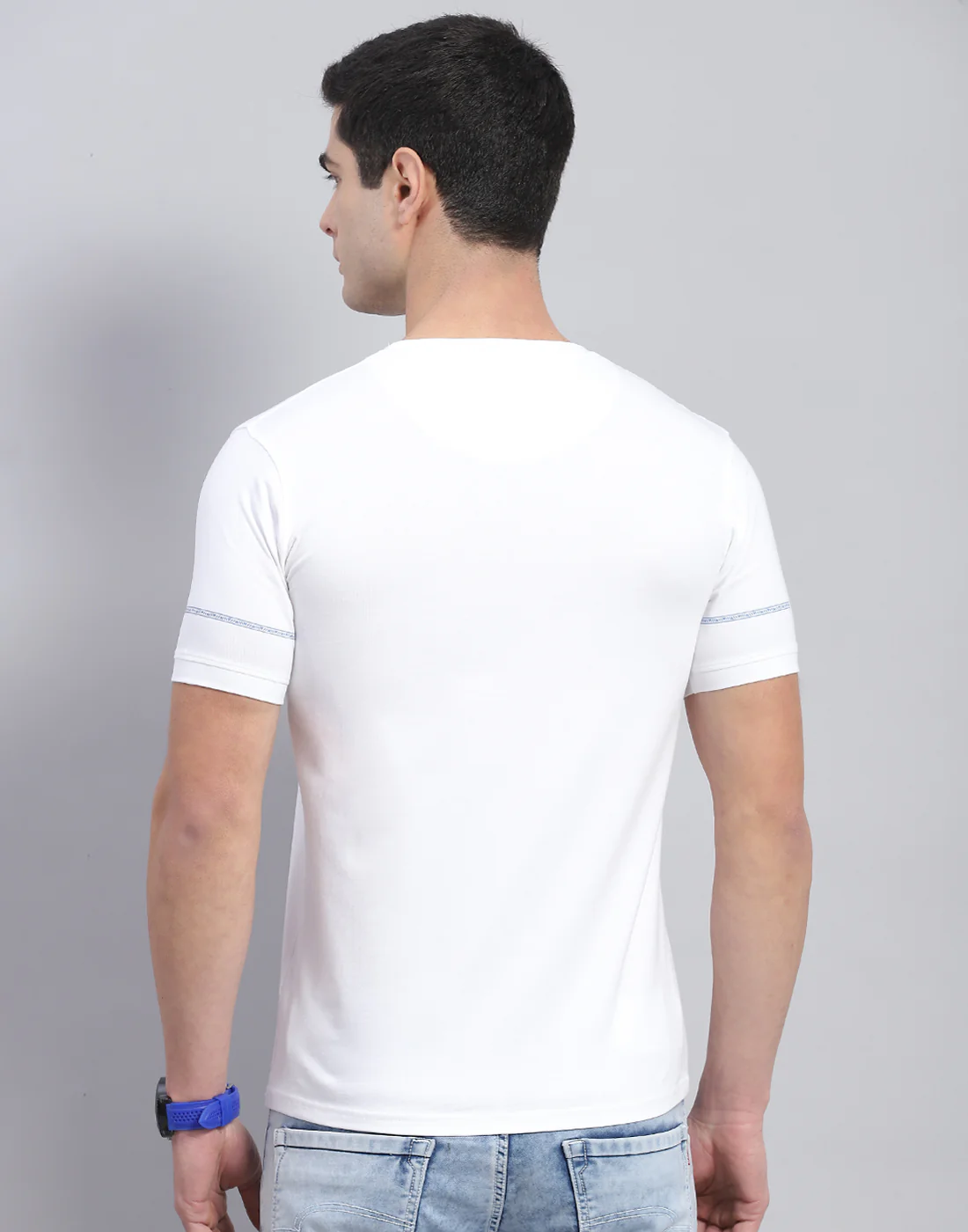 Men White Printed Round Neck Half Sleeve T-Shirt - Image 6