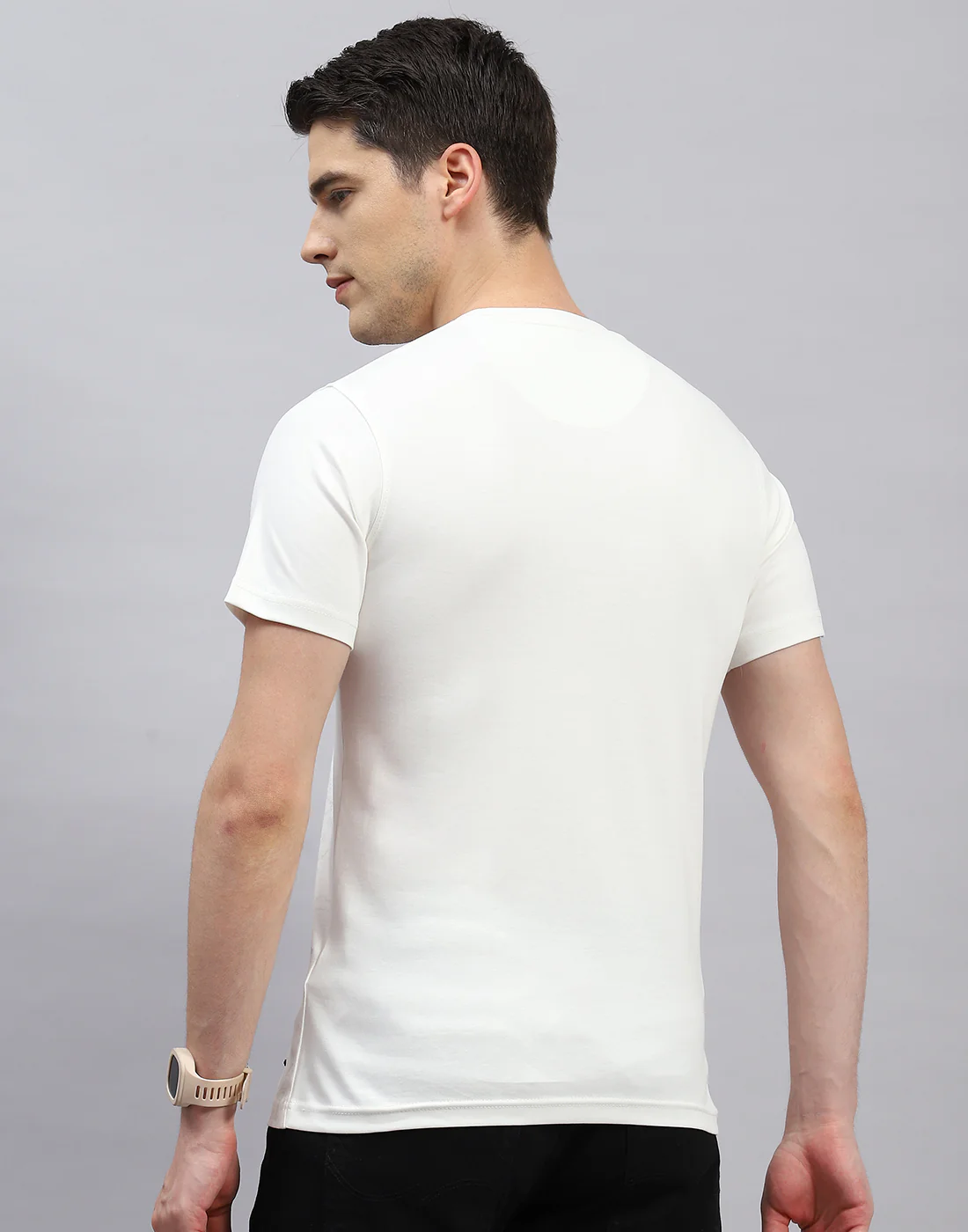 Men White Printed Round Neck Half Sleeve T-Shirt - Image 5