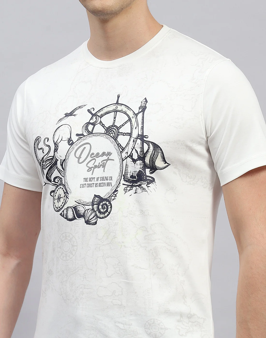 Men White Printed Round Neck Half Sleeve T-Shirt - Image 6