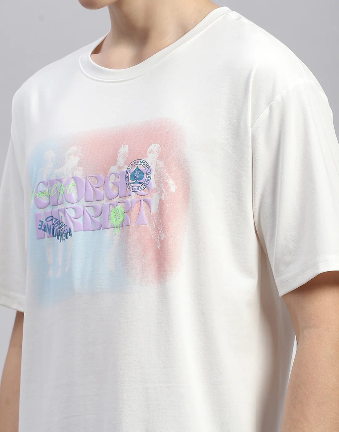 Men White Printed Round Neck Half Sleeve T-Shirt - Image 6