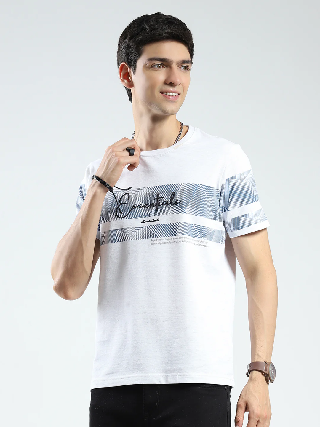 Men White Printed Round Neck Half Sleeve T-Shirt - Image 3