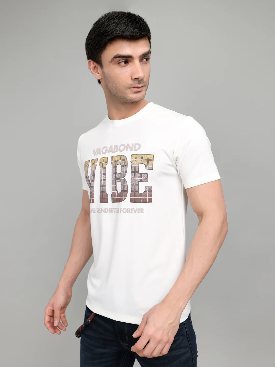 Men White Printed Round Neck Half Sleeve T-Shirt - Image 2