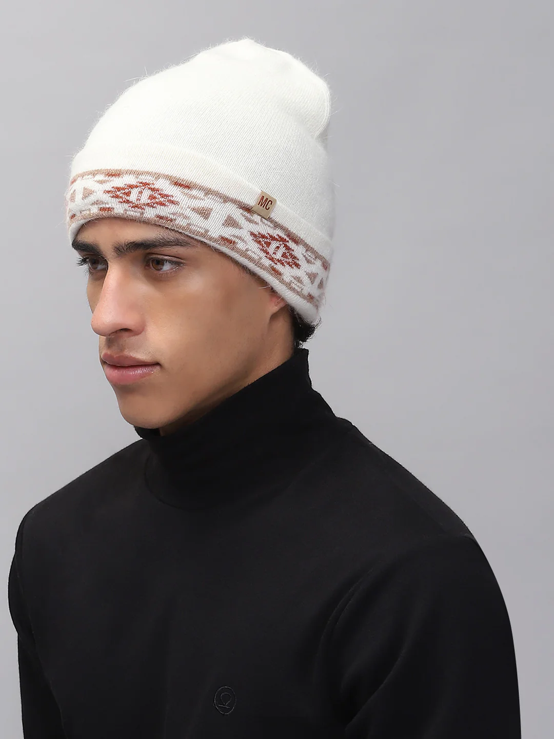 Men White Self Design Cap - Image 3