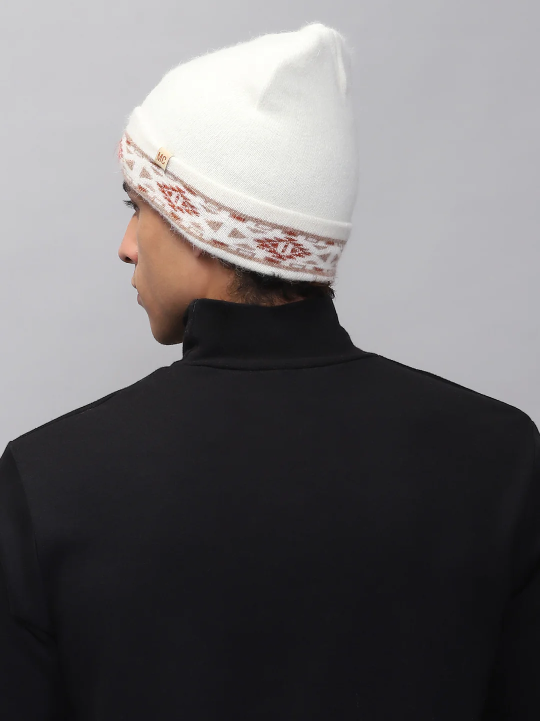 Men White Self Design Cap - Image 5
