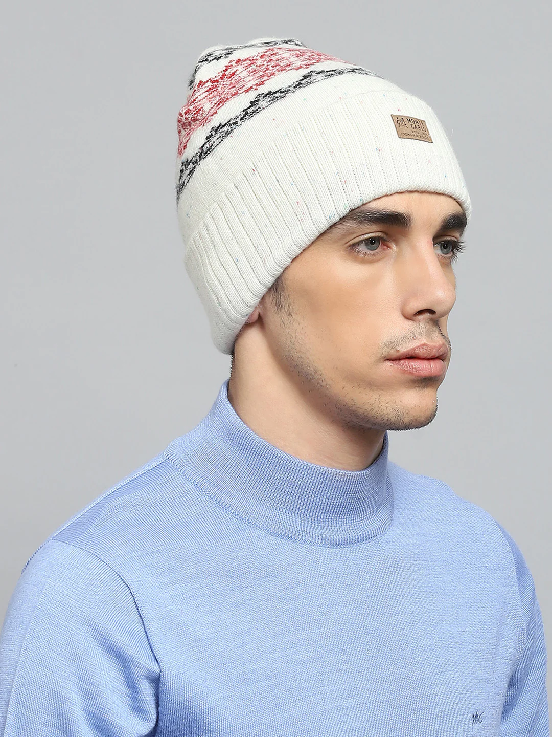Men White Self Design Cap - Image 4