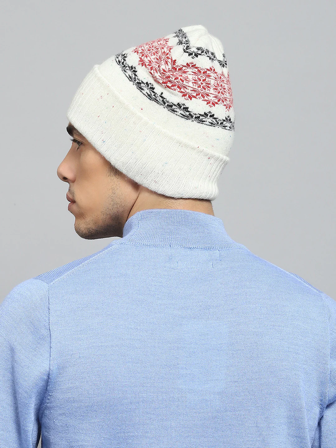 Men White Self Design Cap - Image 5