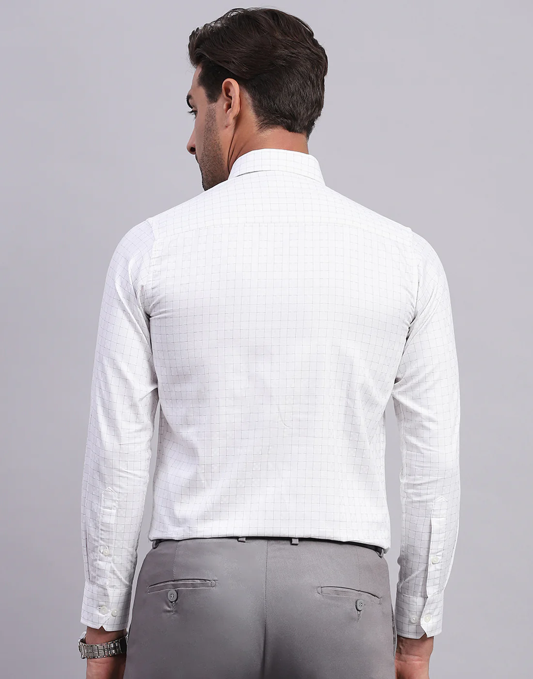 Men White Self Design Collar Full Sleeve Shirt - Image 5