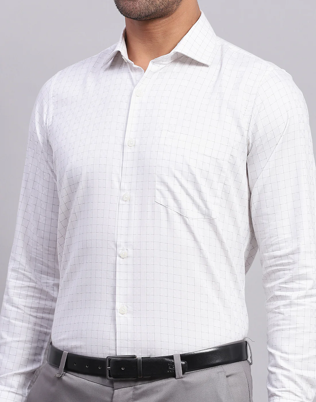 Men White Self Design Collar Full Sleeve Shirt - Image 7