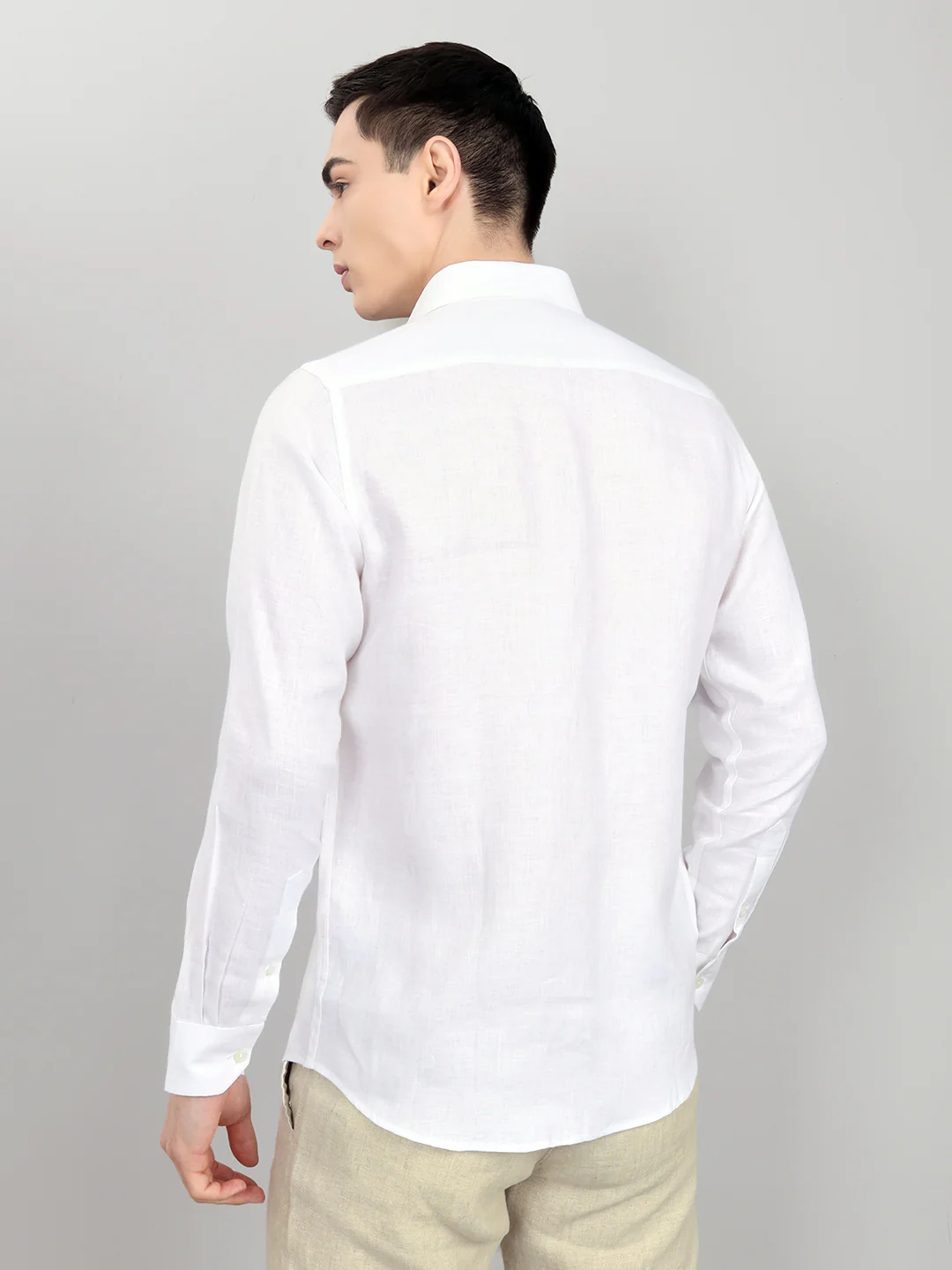 Men White Self Design Collar Full Sleeve Shirt - Image 5
