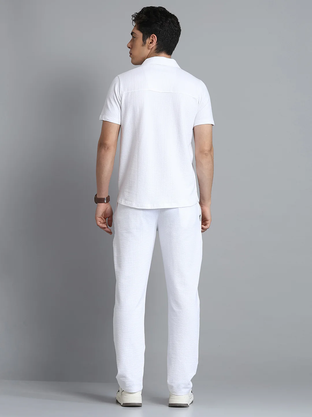 Men White Self Design Collar Half Sleeve Lower Set - Image 5