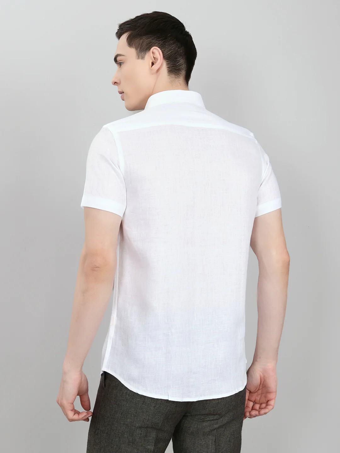 Men White Self Design Collar Half Sleeve Shirt - Image 5