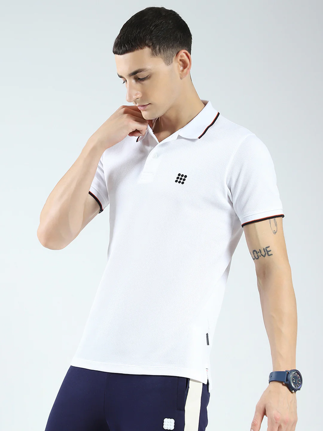 Rock.it Men White Self Design Collar Half Sleeve T-Shirt - Image 3