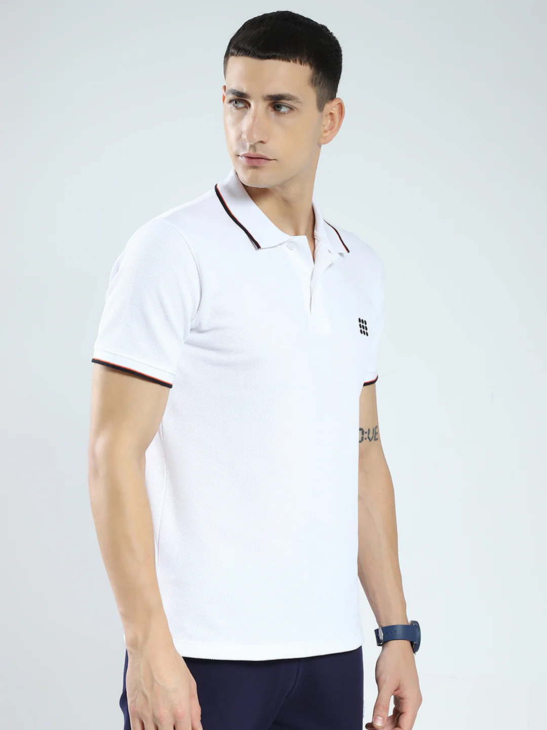 Rock.it Men White Self Design Collar Half Sleeve T-Shirt - Image 4
