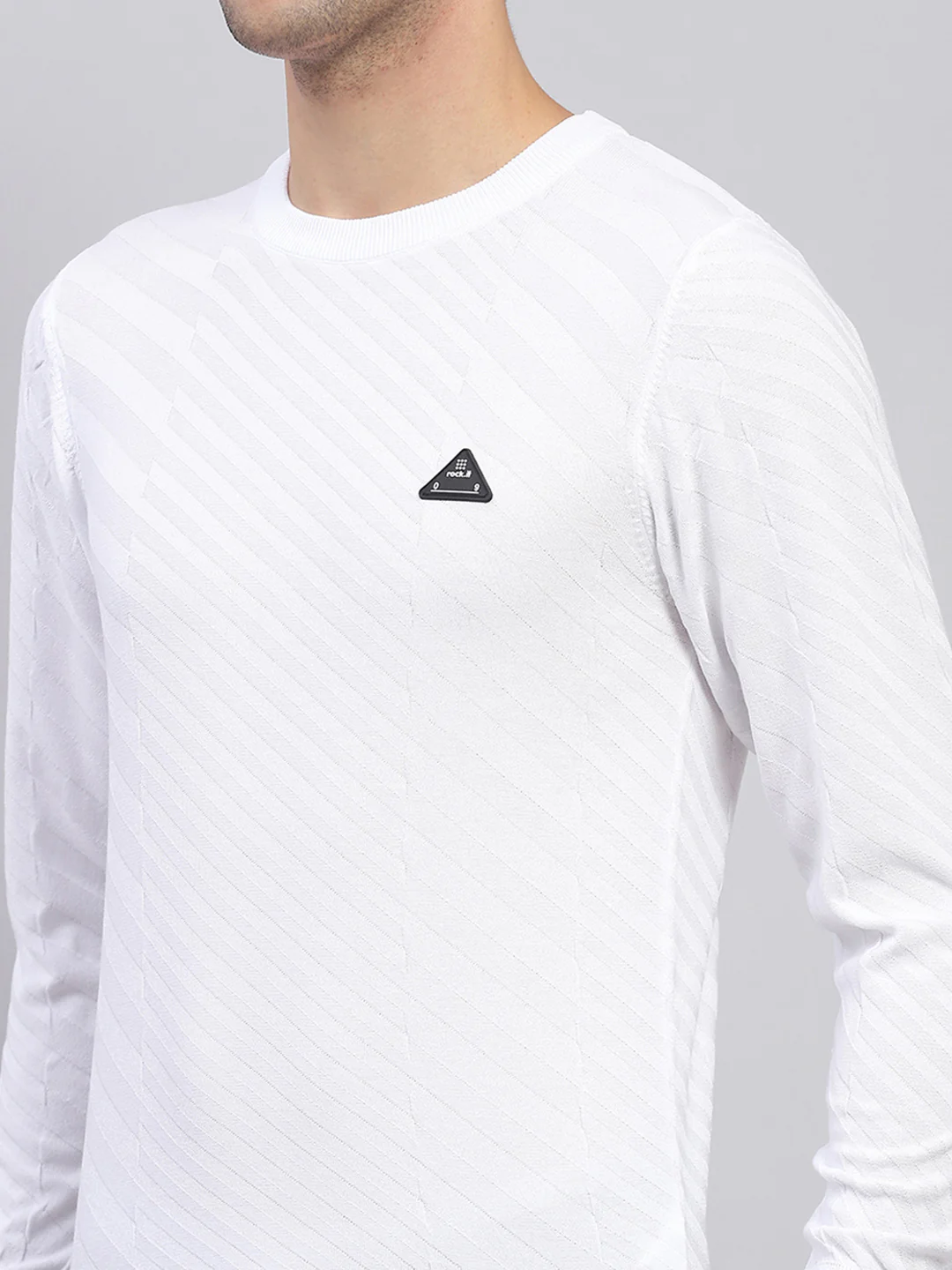 Rock.it Men White Self Design Round Neck Full Sleeve Pullover - Image 6