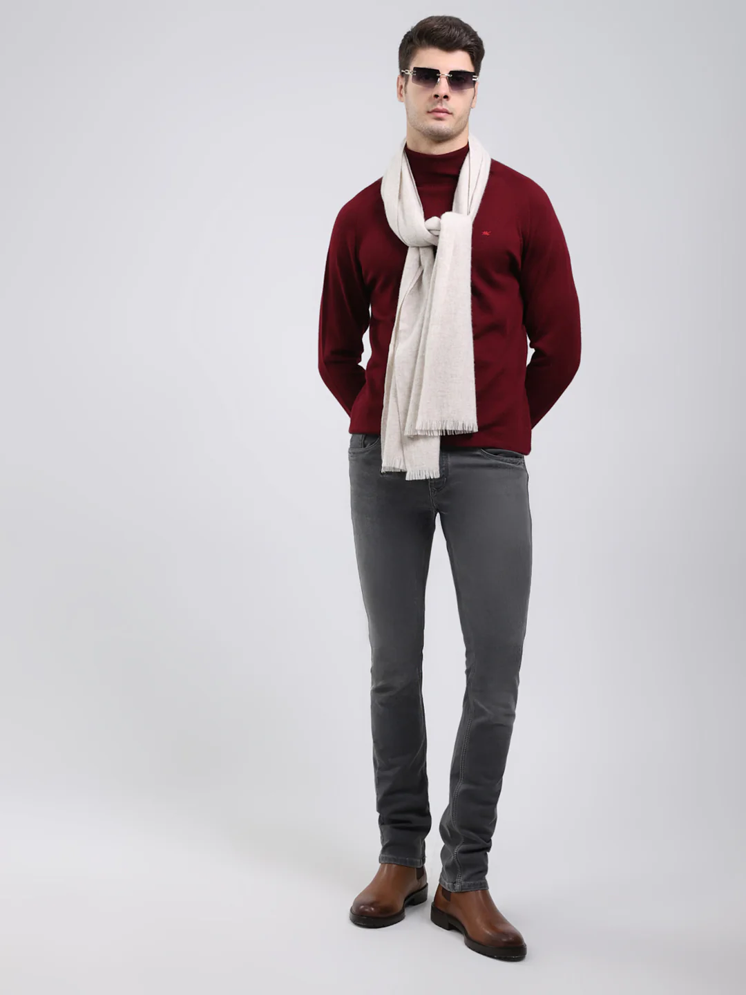Men White Self Design Wool Blend Muffler - Image 2