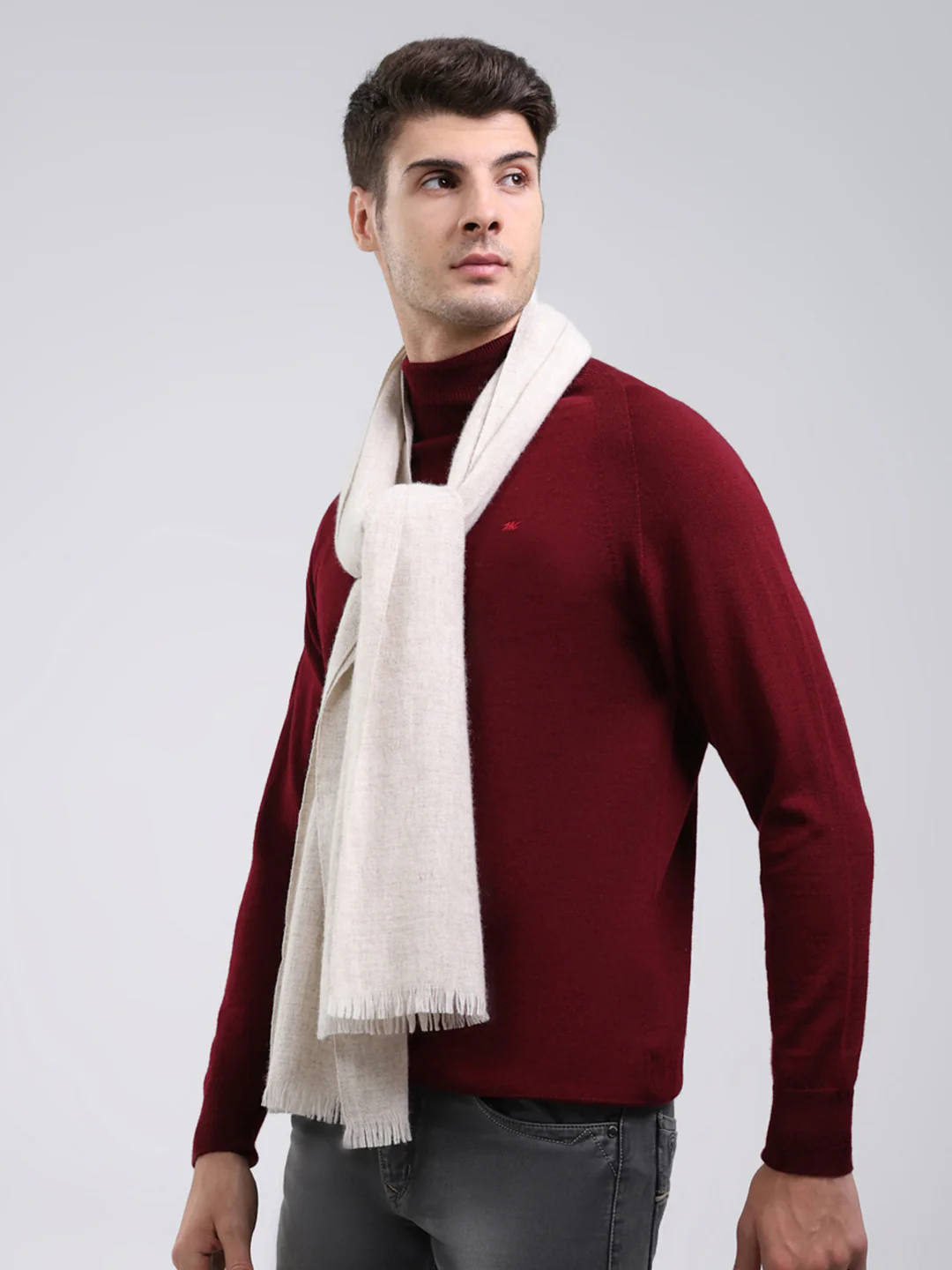 Men White Self Design Wool Blend Muffler - Image 3
