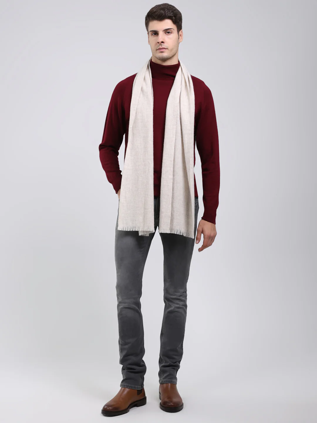 Men White Self Design Wool Blend Muffler - Image 5
