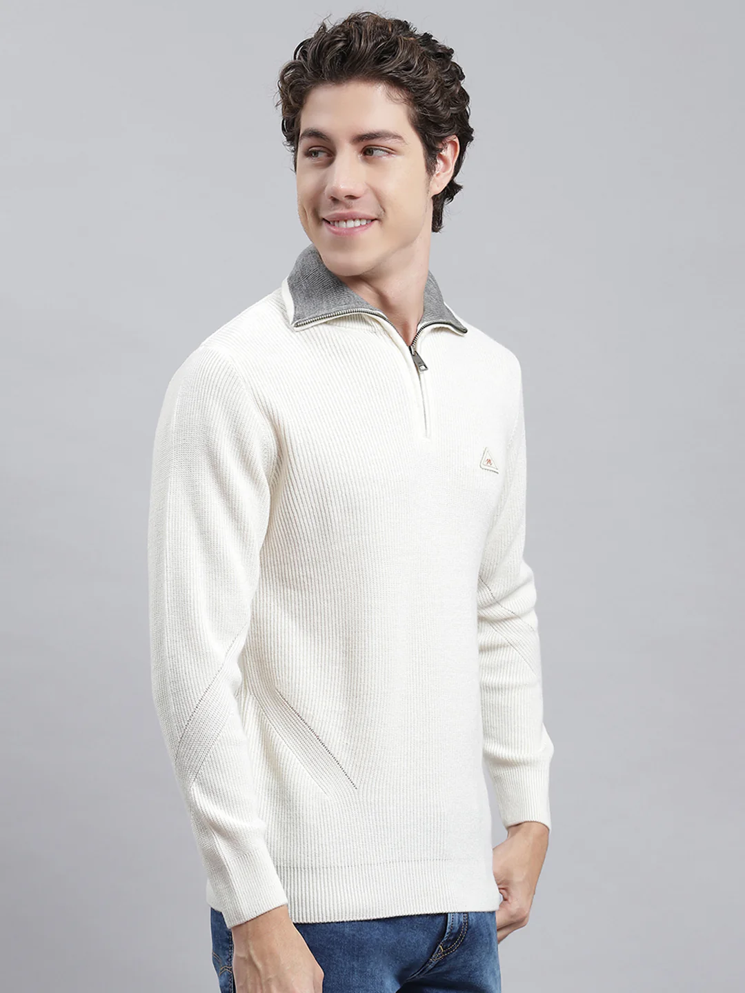 Men White Self Pullover - Image 2