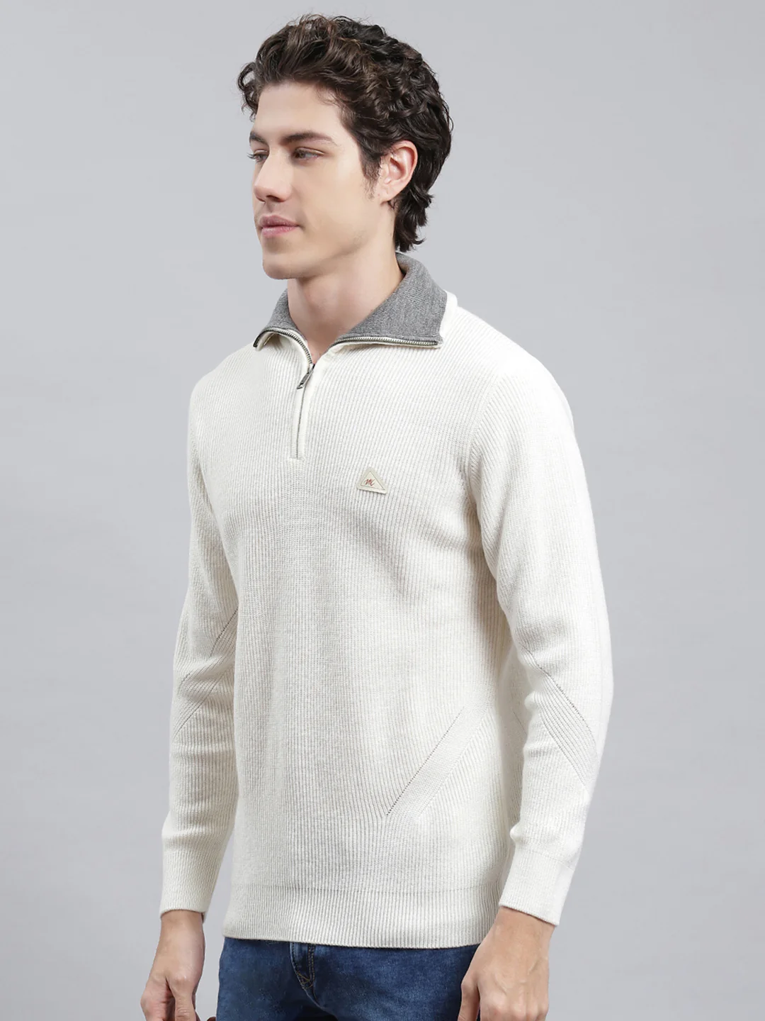 Men White Self Pullover - Image 3