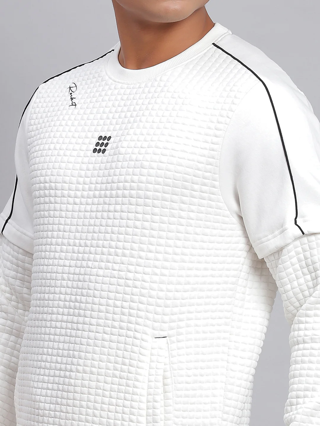 Rock.it Men White Self Design Round Neck Full Sleeve Sweatshirt - Image 6