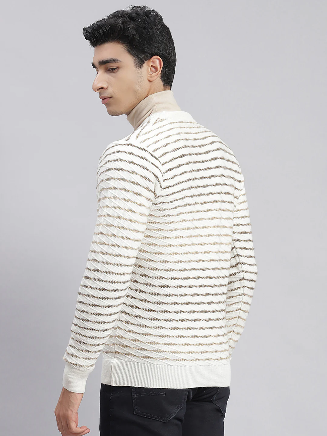 Men White Self Design V Neck Full Sleeve Sweaters/Pullovers - Image 6