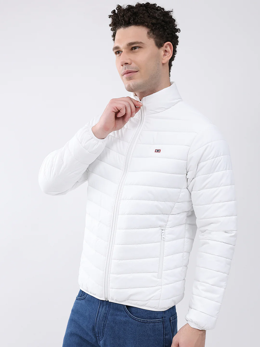 Men White Solid Collar Full Sleeve Jacket - Image 3