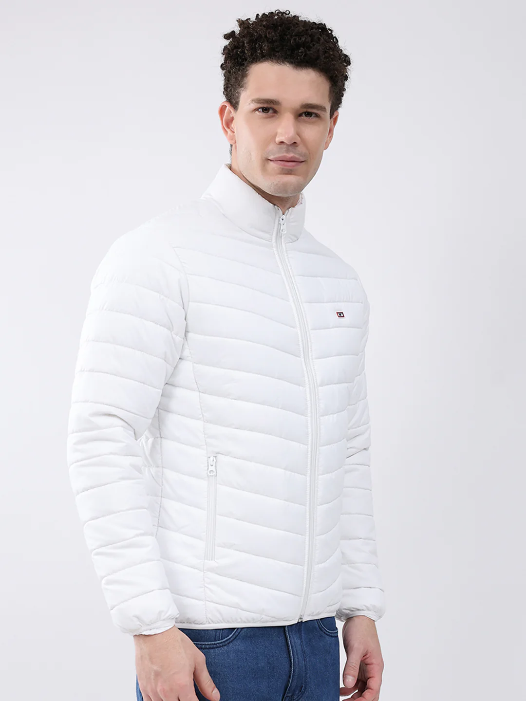 Men White Solid Collar Full Sleeve Jacket - Image 4