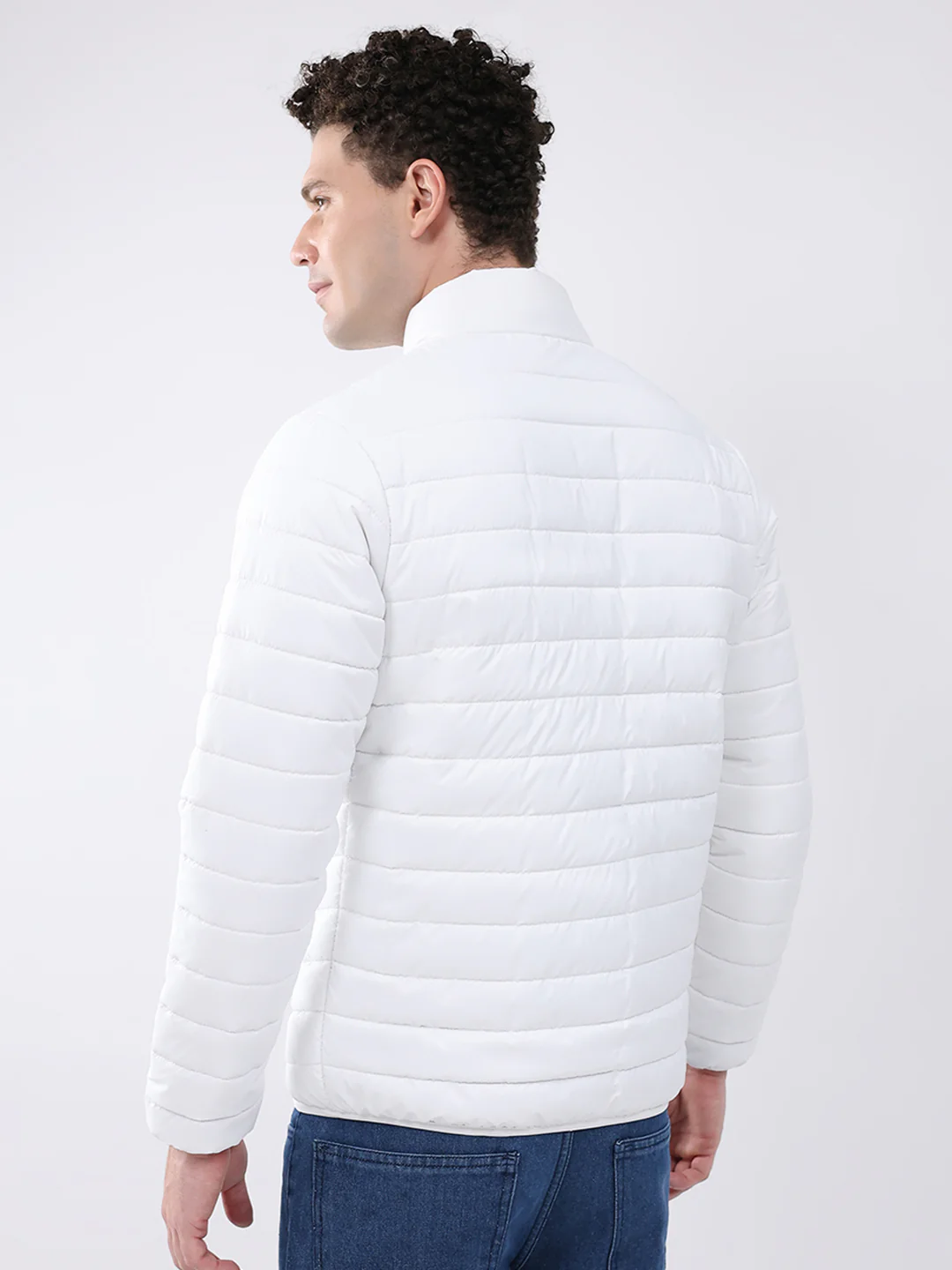 Men White Solid Collar Full Sleeve Jacket - Image 5