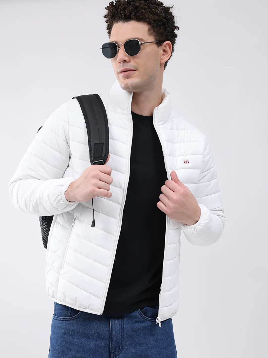 Men White Solid Collar Full Sleeve Jacket - Image 6