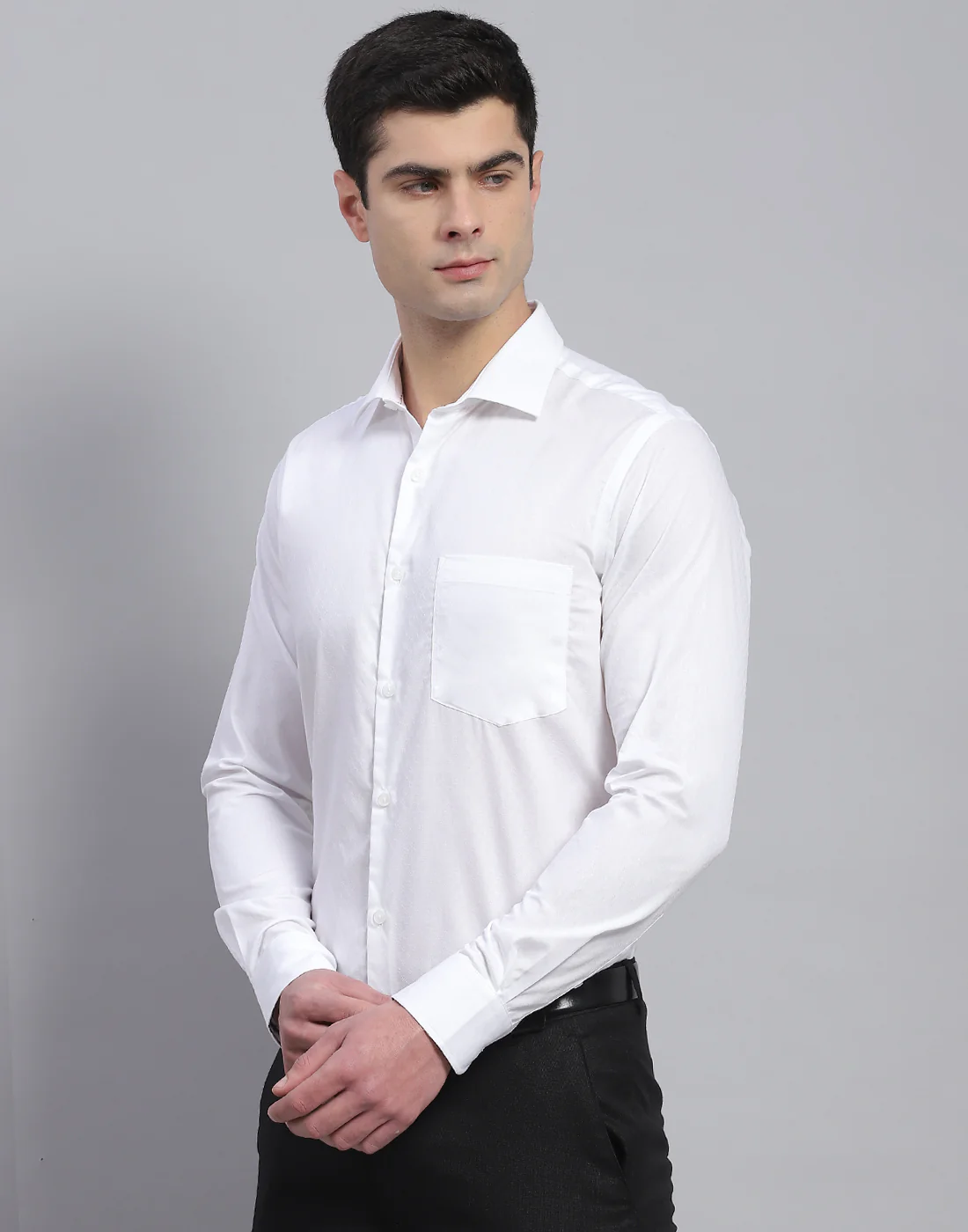 Men White Solid Collar Full Sleeve Shirt - Image 4