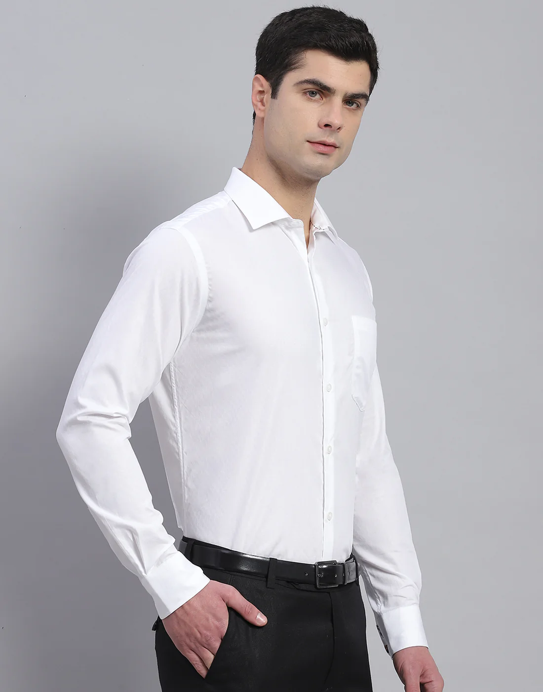 Men White Solid Collar Full Sleeve Shirt - Image 5
