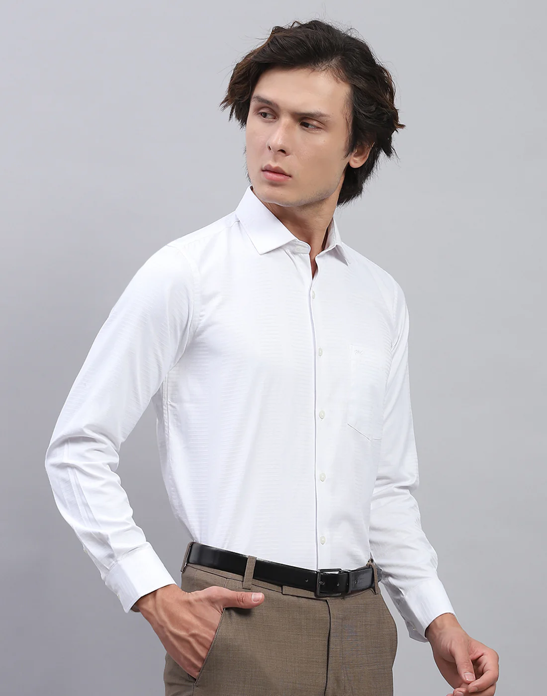 Men White Solid Collar Full Sleeve Shirt - Image 4