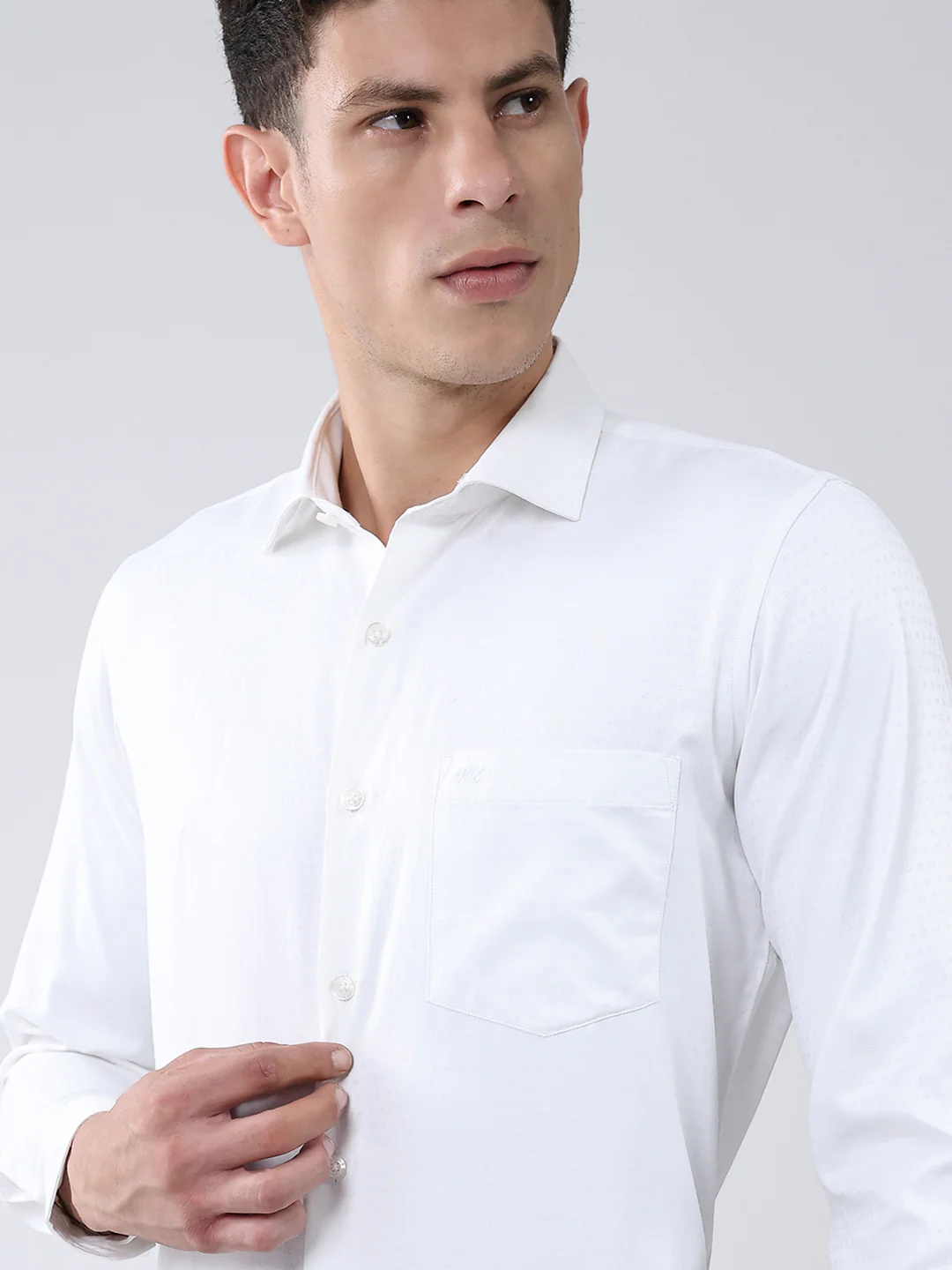Men White Solid Collar Full Sleeve Shirt - Image 6