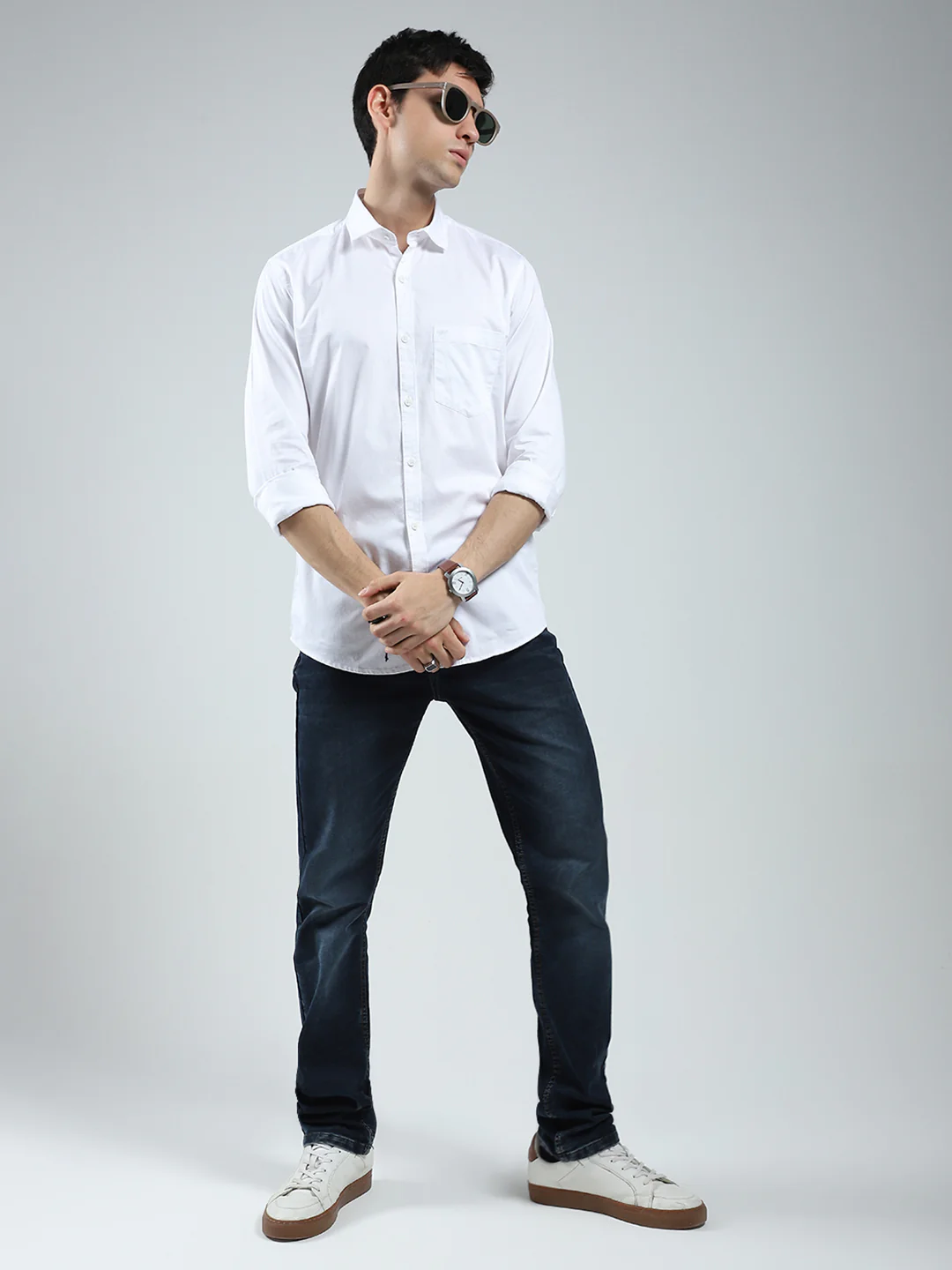 Men White Solid Collar Full Sleeve Shirt - Image 2