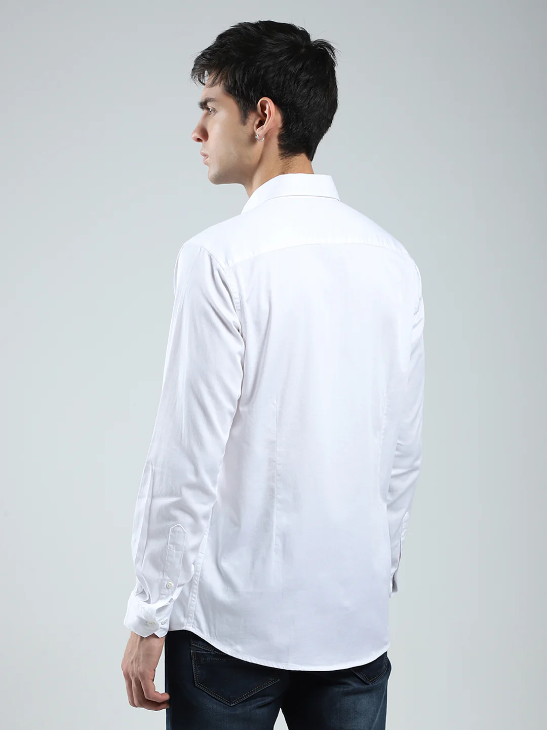 Men White Solid Collar Full Sleeve Shirt - Image 5