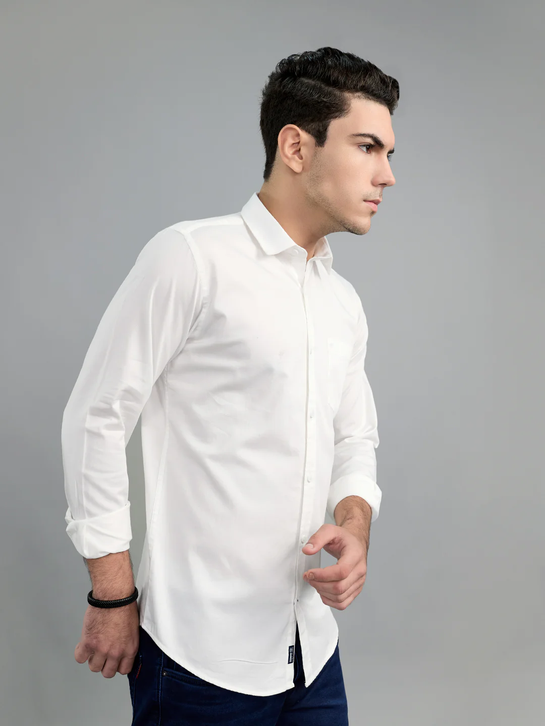 Men White Solid Collar Full Sleeve Shirt - Image 3