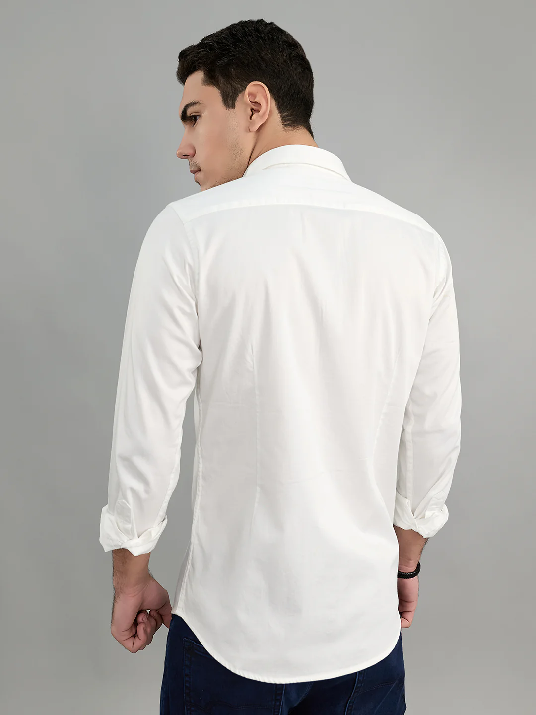 Men White Solid Collar Full Sleeve Shirt - Image 4