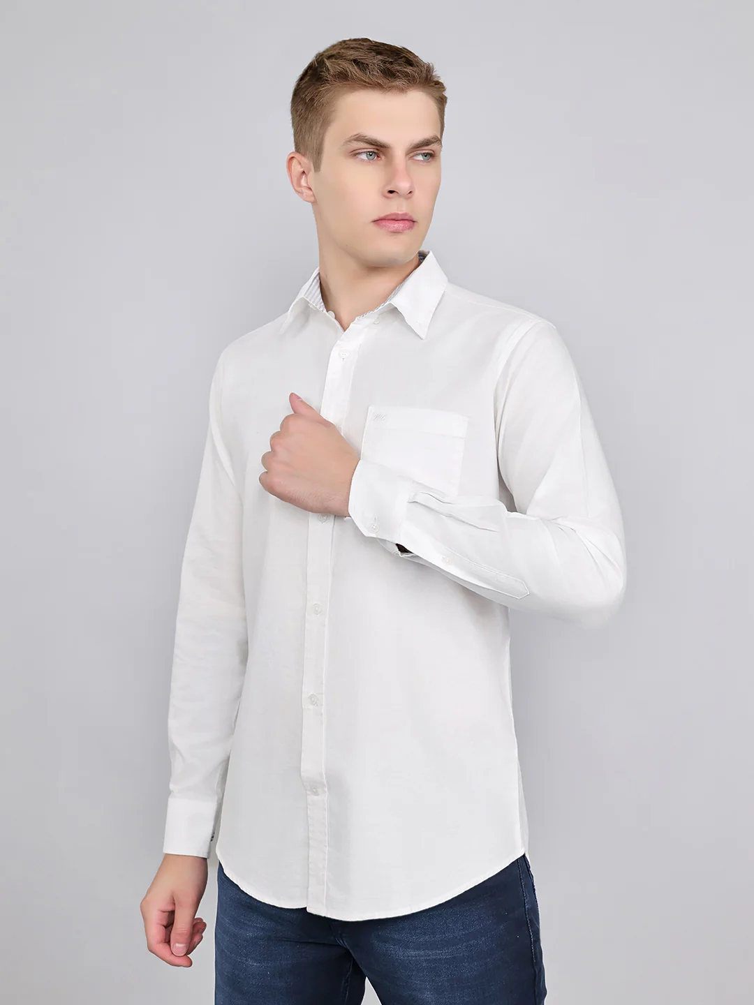 Men White Solid Collar Full Sleeve Shirt - Image 4