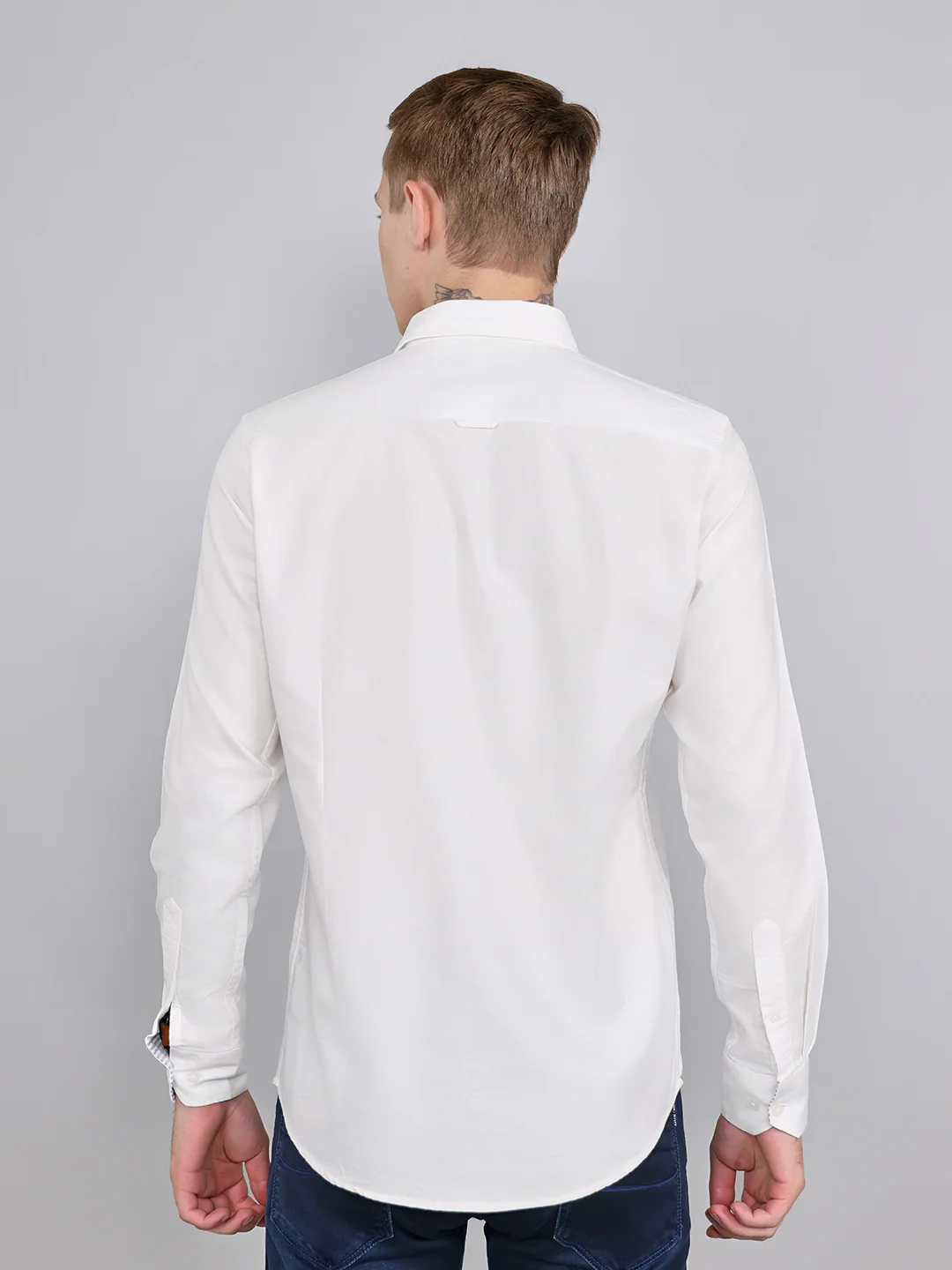 Men White Solid Collar Full Sleeve Shirt - Image 5