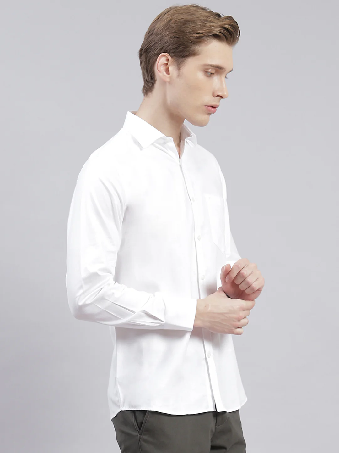 Men White Solid Collar Full Sleeve Shirts - Image 4