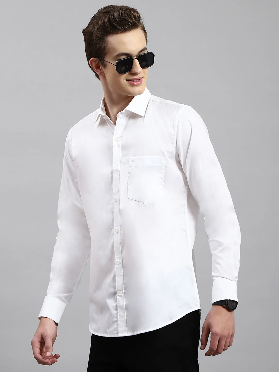 Men White Solid Collar Full Sleeve Shirts - Image 3