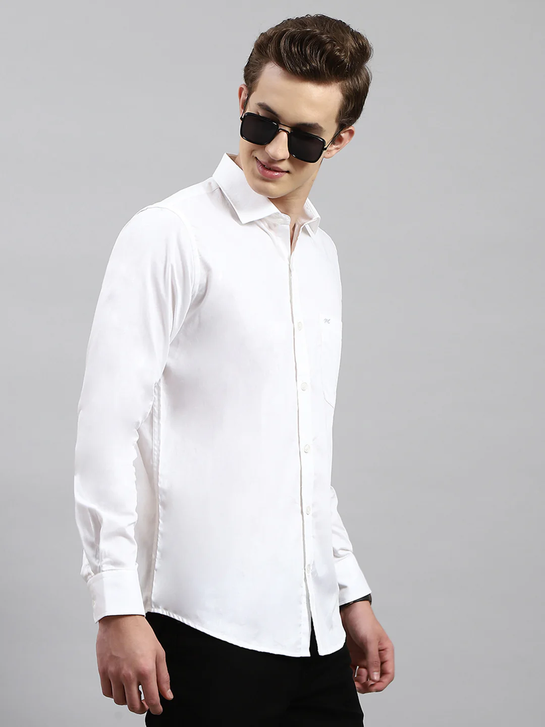 Men White Solid Collar Full Sleeve Shirts - Image 4