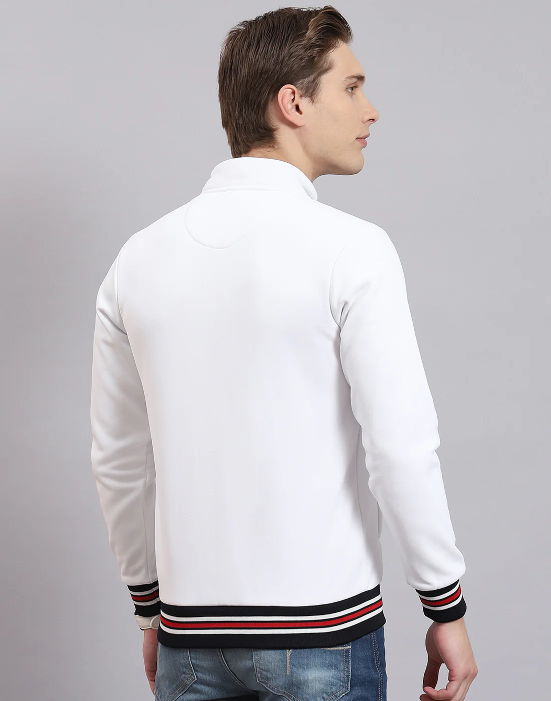 Men White Solid Collar Full Sleeve Sweatshirt - Image 6