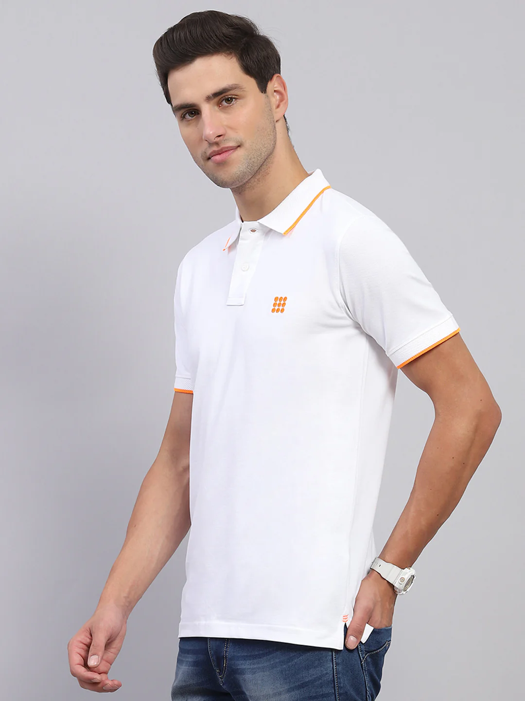 Rock.it Men White Solid Collar Half Sleeve T-Shirt - Image 3