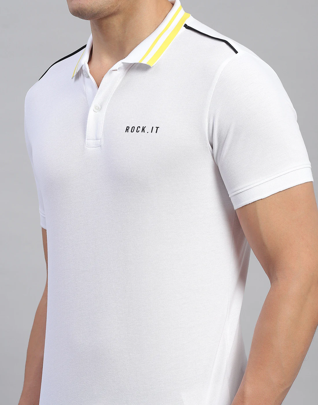 Rock.it Men White Solid Collar Half Sleeve T-Shirt - Image 6
