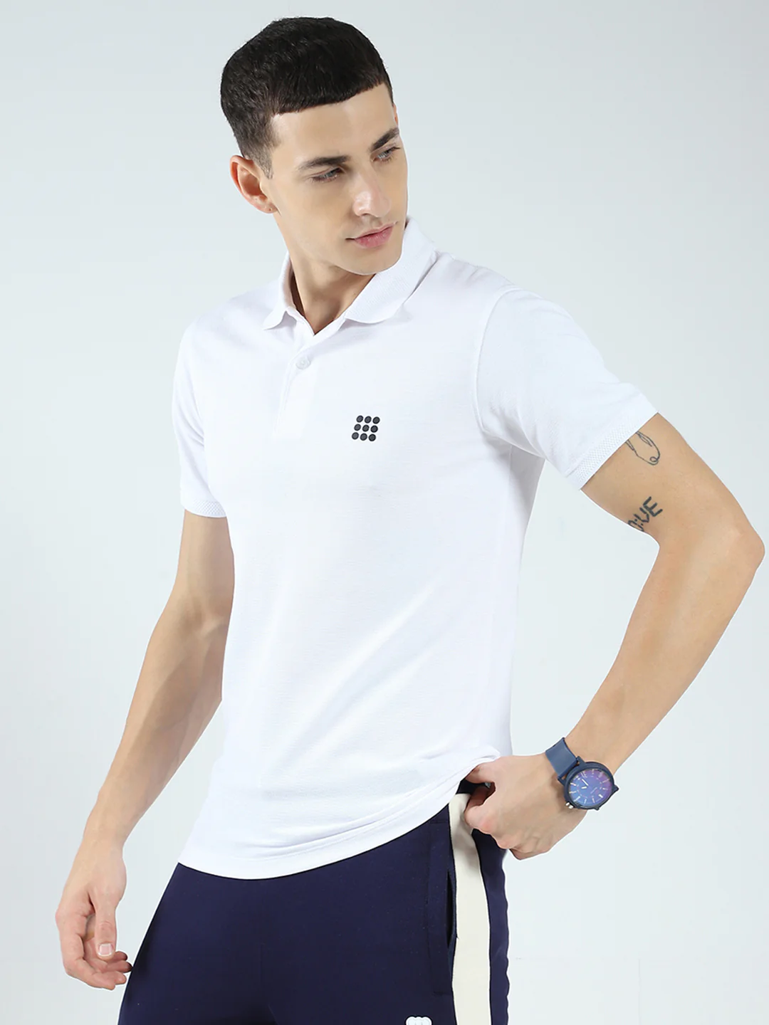 Rock.it Men White Solid Collar Half Sleeve T-Shirt - Image 3